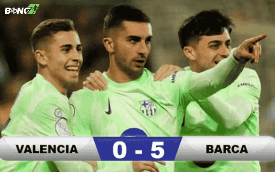 Kết quả trận đấu Valencia vs Barca khiến nhiều người bất ngờ khi đội khách thắng đậm 5-0 ngay tại Mestalla.